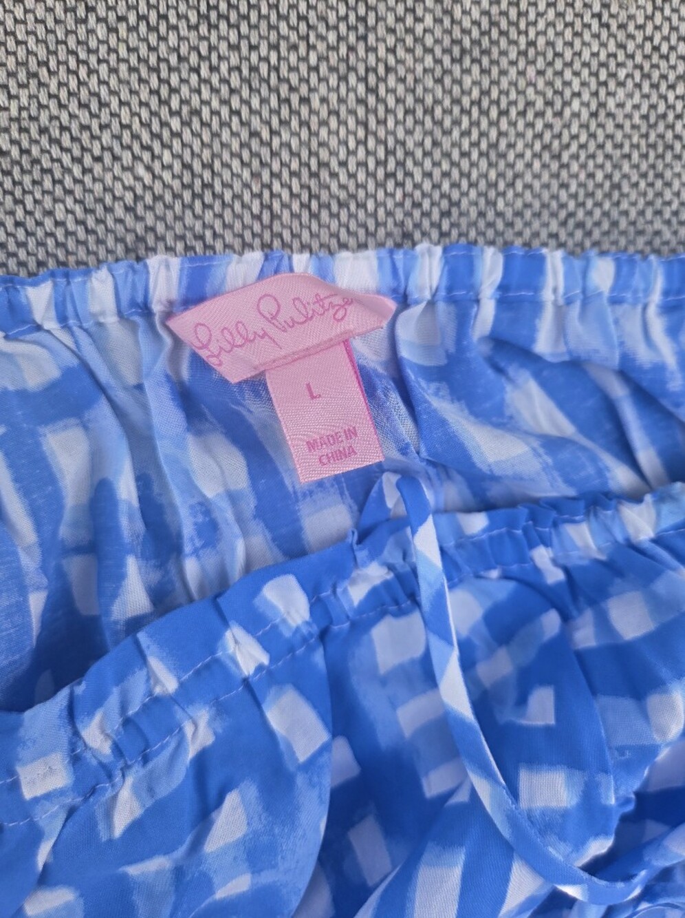 Lilly Pulitzer Blue White Check Print Tie Strap Cami Tank Top Size L - Picture 10 of 12